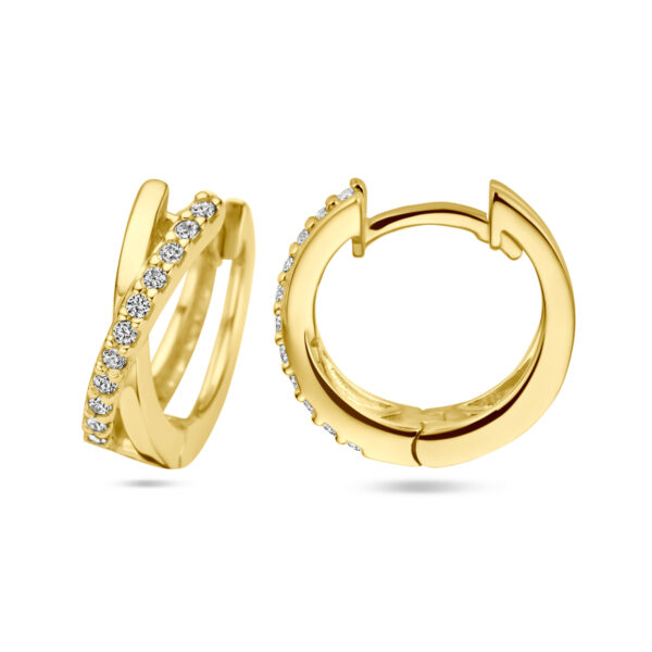 klapoorringen zirkonia 14K geelgoud - Afbeelding 3