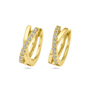 klapoorringen zirkonia 14K geelgoud
