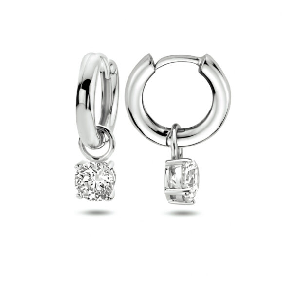 klapoorringen zirkonia zilver gerhodineerd - Afbeelding 2