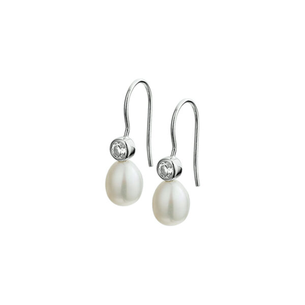 oorhangers parel en zirkonia franse haak zilver gerhodineerd