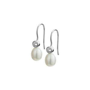 oorhangers parel en zirkonia franse haak zilver gerhodineerd