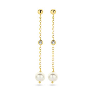 oorhangers parel zirkonia 14K geelgoud