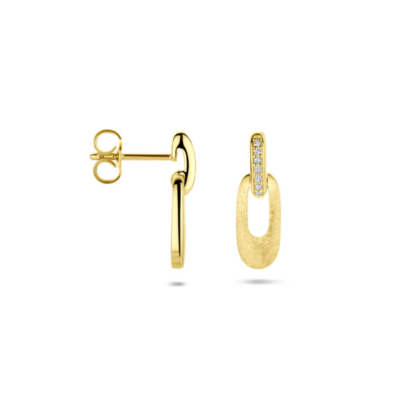 oorhangers poli/mat diamant 0.04ct (2x 0.02ct) h si 16 mm 14K geelgoud - Afbeelding 3