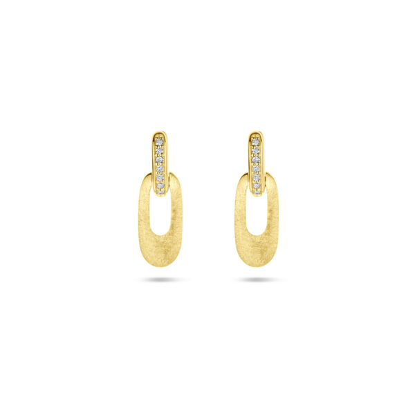 oorhangers poli/mat diamant 0.04ct (2x 0.02ct) h si 16 mm 14K geelgoud