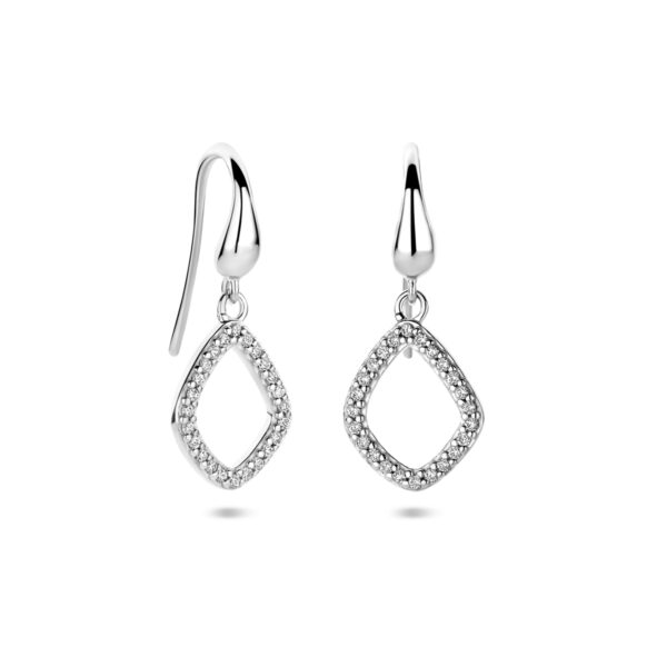 oorhangers ruit zirkonia franse haak 25 mm zilver gerhodineerd - Afbeelding 3