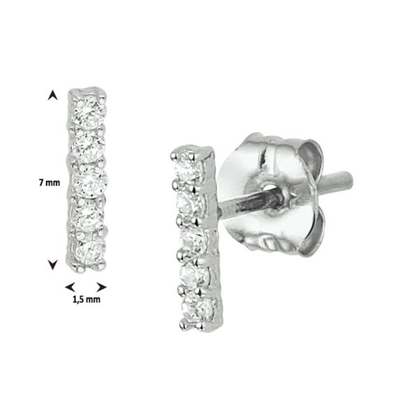 oorknoppen balkje zirkonia 7 mm 14K witgoud - Afbeelding 2