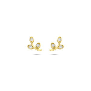 oorknoppen blad zirkonia 7,5 mm 14K geelgoud