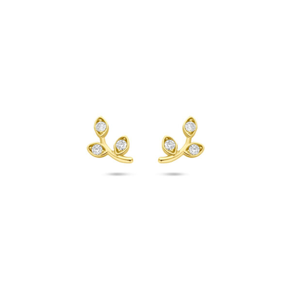oorknoppen blad zirkonia 7,5 mm 14K geelgoud