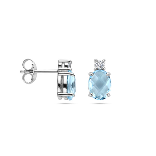 oorknoppen blauw topaas en zirkonia 10,5 mm zilver gerhodineerd - Afbeelding 3