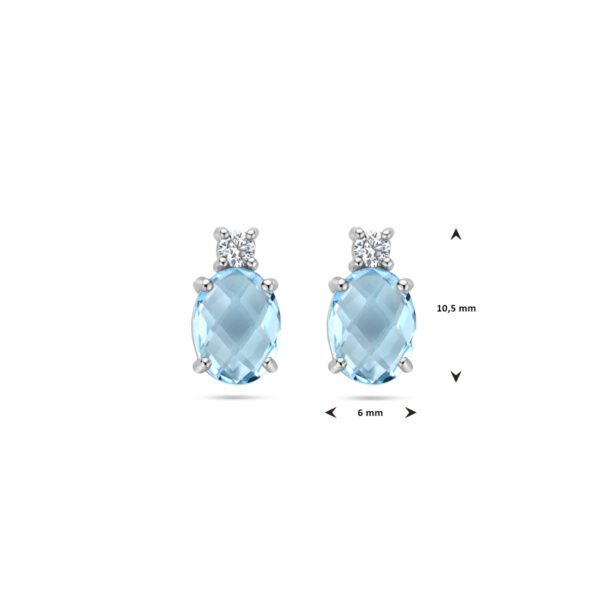 oorknoppen blauw topaas en zirkonia 10,5 mm zilver gerhodineerd - Afbeelding 4