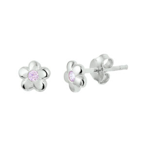 oorknoppen bloem en roze zirkonia zilver gerhodineerd