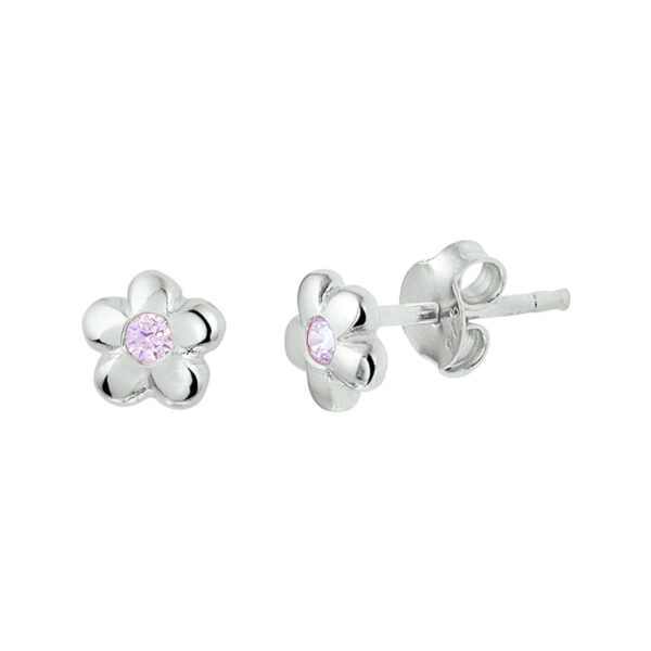 oorknoppen bloem en roze zirkonia zilver gerhodineerd