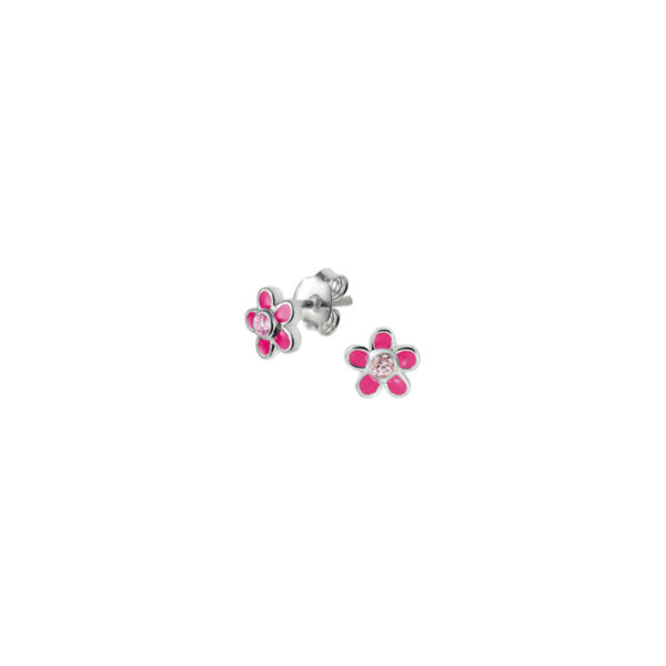oorknoppen bloem en roze zirkonia zilver wit - Afbeelding 2