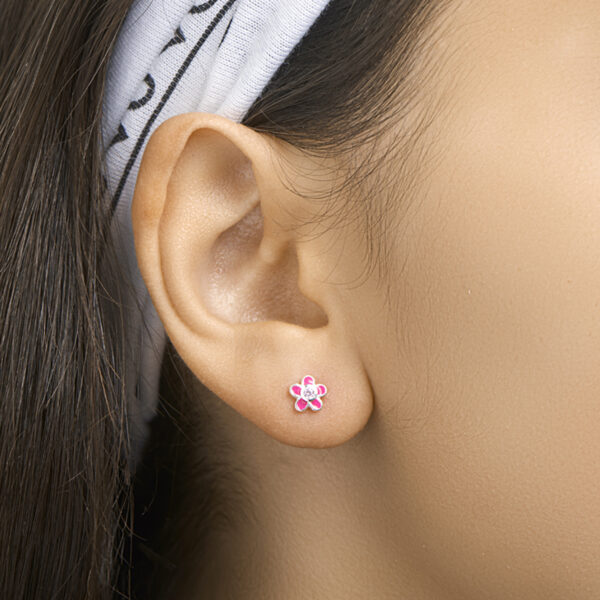 oorknoppen bloem en roze zirkonia zilver wit - Afbeelding 3