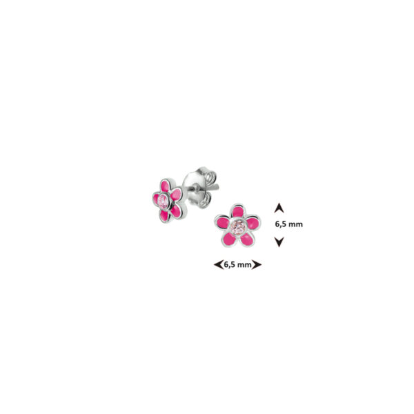 oorknoppen bloem en roze zirkonia zilver wit - Afbeelding 4