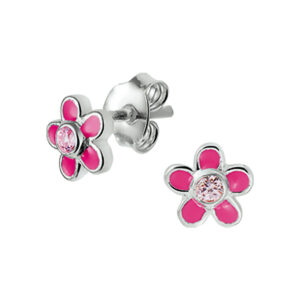 oorknoppen bloem en roze zirkonia zilver wit