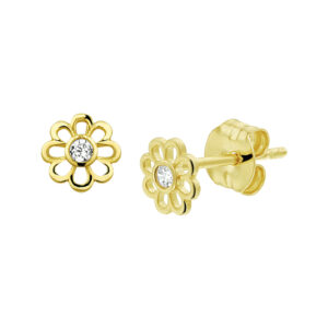 oorknoppen bloem zirkonia 14K geelgoud