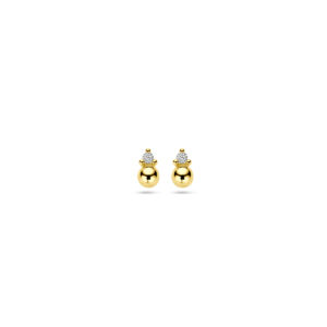 oorknoppen bol diamant 0.02ct (2x 0.01ct) h p1 14K geelgoud