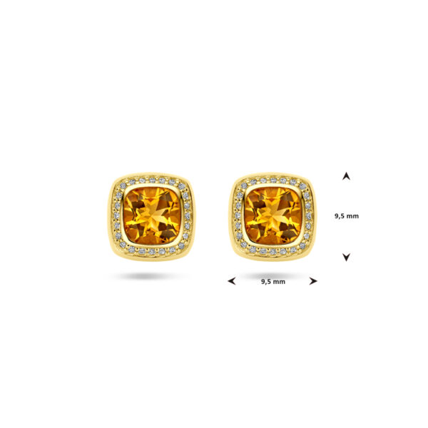oorknoppen citrien en diamant 0.15ct (2x 0.075ct) h si halo 14K geelgoud - Afbeelding 4