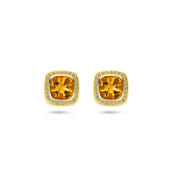 oorknoppen citrien en diamant 0.15ct (2x 0.075ct) h si halo 14K geelgoud