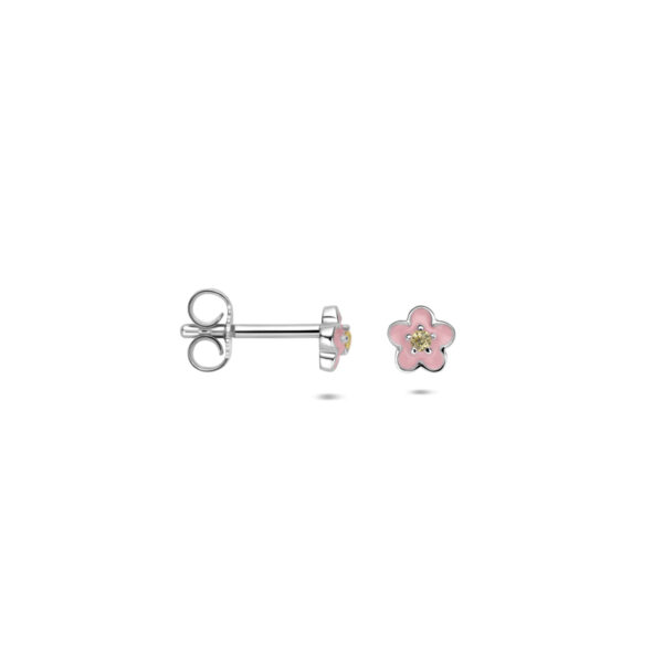 oorknoppen emaille bloem zirkonia 5 mm zilver gerhodineerd - Afbeelding 3