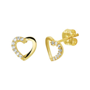 oorknoppen hart en zirkonia 14K geelgoud