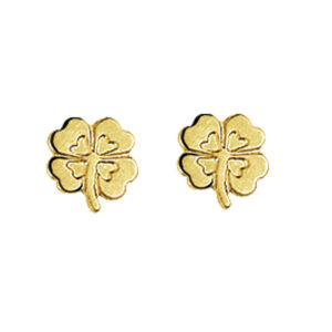 oorknoppen klaver poli/mat 14K geelgoud