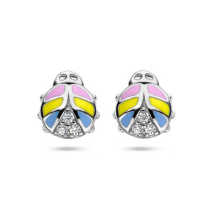 oorknoppen lieveheersbeestje zirkonia zilver gerhodineerd