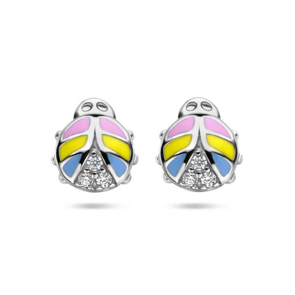 oorknoppen lieveheersbeestje zirkonia zilver gerhodineerd