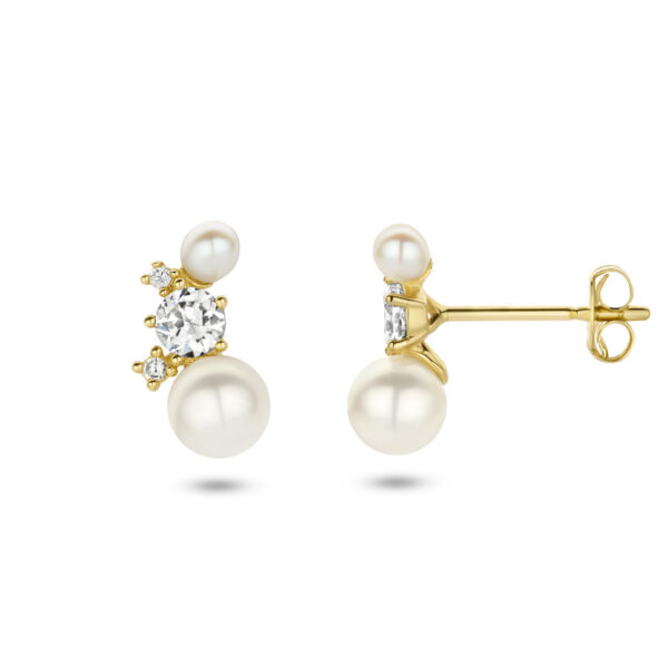oorknoppen parel en zirkonia 14K geelgoud - Afbeelding 3