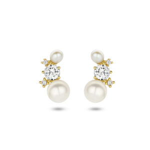 oorknoppen parel en zirkonia 14K geelgoud