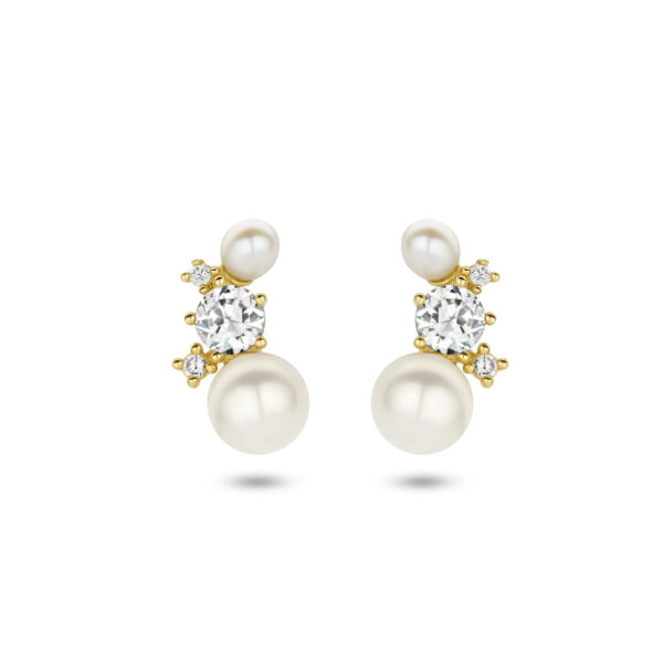 oorknoppen parel en zirkonia 14K geelgoud