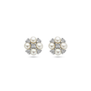 oorknoppen parel en zirkonia zilver gerhodineerd