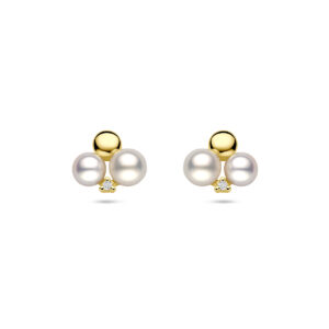 oorknoppen parels en diamant 0.02ct (2x 0.01ct) h si 9 mm 14K geelgoud