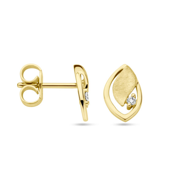 oorknoppen poli/mat diamant 0.03ct (2x 0.015ct) h si 14K geelgoud - Afbeelding 3