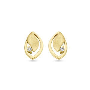 oorknoppen poli/mat diamant 0.03ct (2x 0.015ct) h si 14K geelgoud