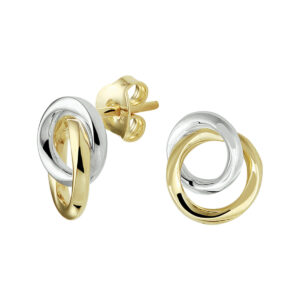 oorknoppen rondjes 14K bicolor goud geel/wit