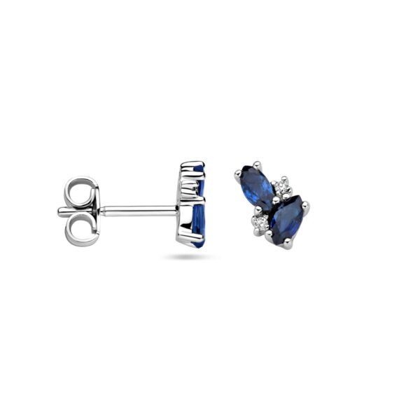 oorknoppen saffier en diamant 0.02ct (2x 0.01ct) h p1 14K witgoud - Afbeelding 3