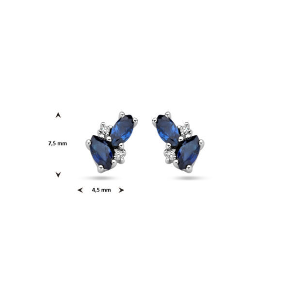 oorknoppen saffier en diamant 0.02ct (2x 0.01ct) h p1 14K witgoud - Afbeelding 4