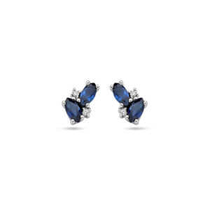 oorknoppen saffier en diamant 0.02ct (2x 0.01ct) h p1 14K witgoud