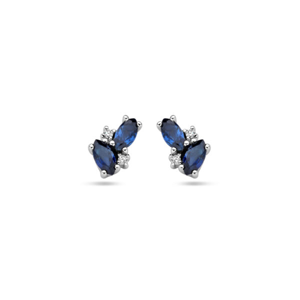 oorknoppen saffier en diamant 0.02ct (2x 0.01ct) h p1 14K witgoud