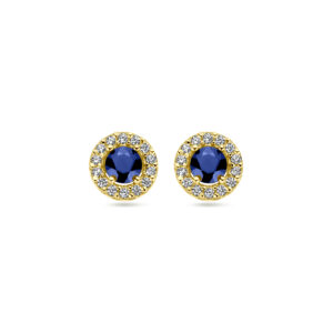 oorknoppen saffier en zirkonia 14K geelgoud