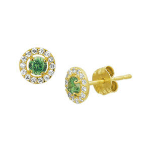 oorknoppen syn. smaragd en zirkonia 14K geelgoud