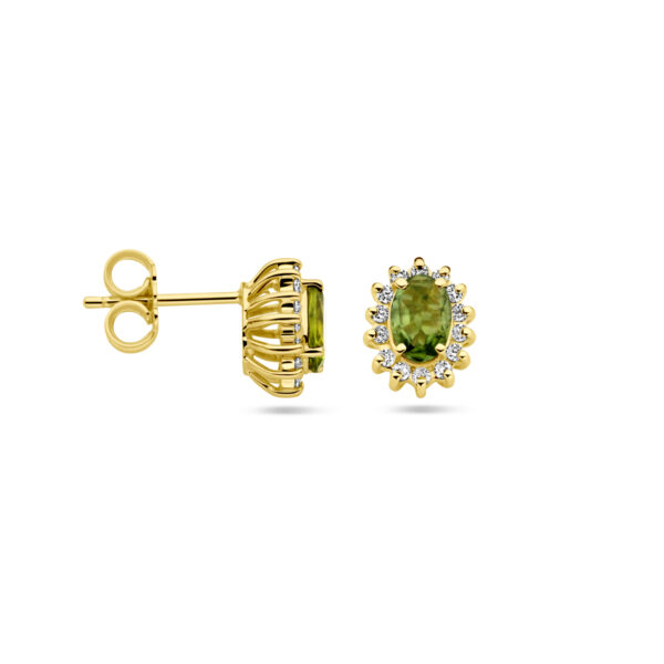 oorknoppen toermalijn en diamant 0.22ct (2x 0.11ct) h si 14K geelgoud - Afbeelding 3