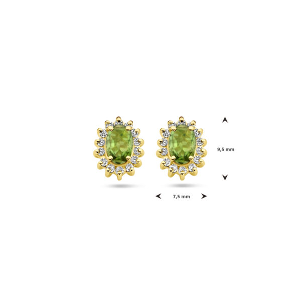 oorknoppen toermalijn en diamant 0.22ct (2x 0.11ct) h si 14K geelgoud - Afbeelding 4