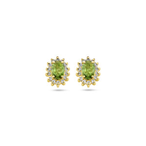 oorknoppen toermalijn en diamant 0.22ct (2x 0.11ct) h si 14K geelgoud