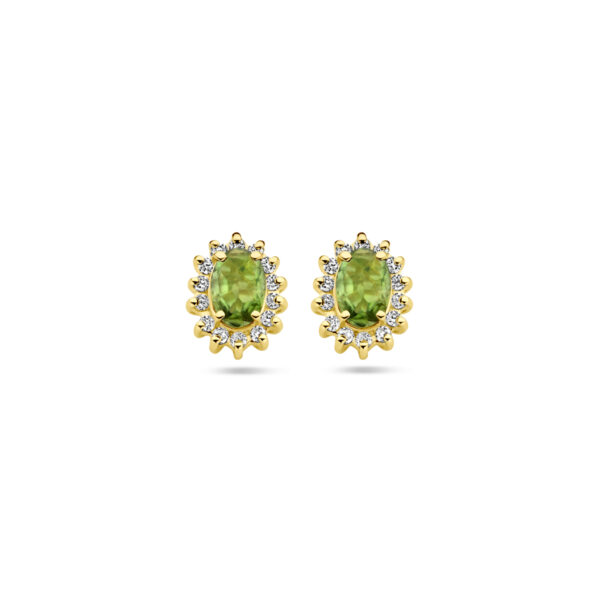 oorknoppen toermalijn en diamant 0.22ct (2x 0.11ct) h si 14K geelgoud