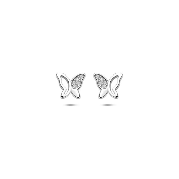 oorknoppen vlinder zirkonia 6,5 mm zilver gerhodineerd