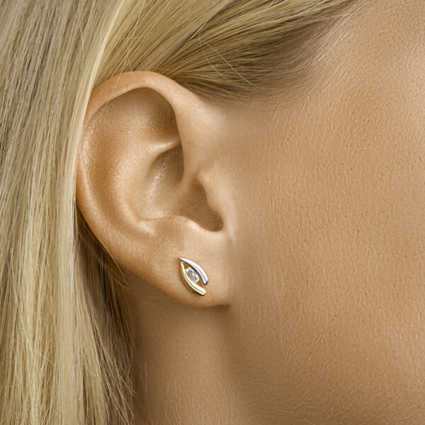 oorknoppen zirkonia 14K bicolor goud geel/wit - Afbeelding 2