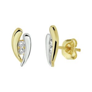 oorknoppen zirkonia 14K bicolor goud geel/wit